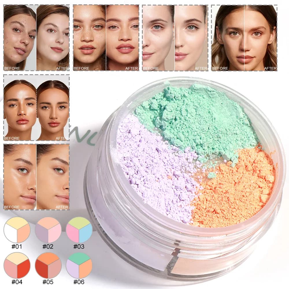 Cipria in polvere per il viso opaca a 3 colori, impermeabile, per il controllo dell'olio, per il trucco del viso, in polvere naturale liscia perlescente, schiarente
