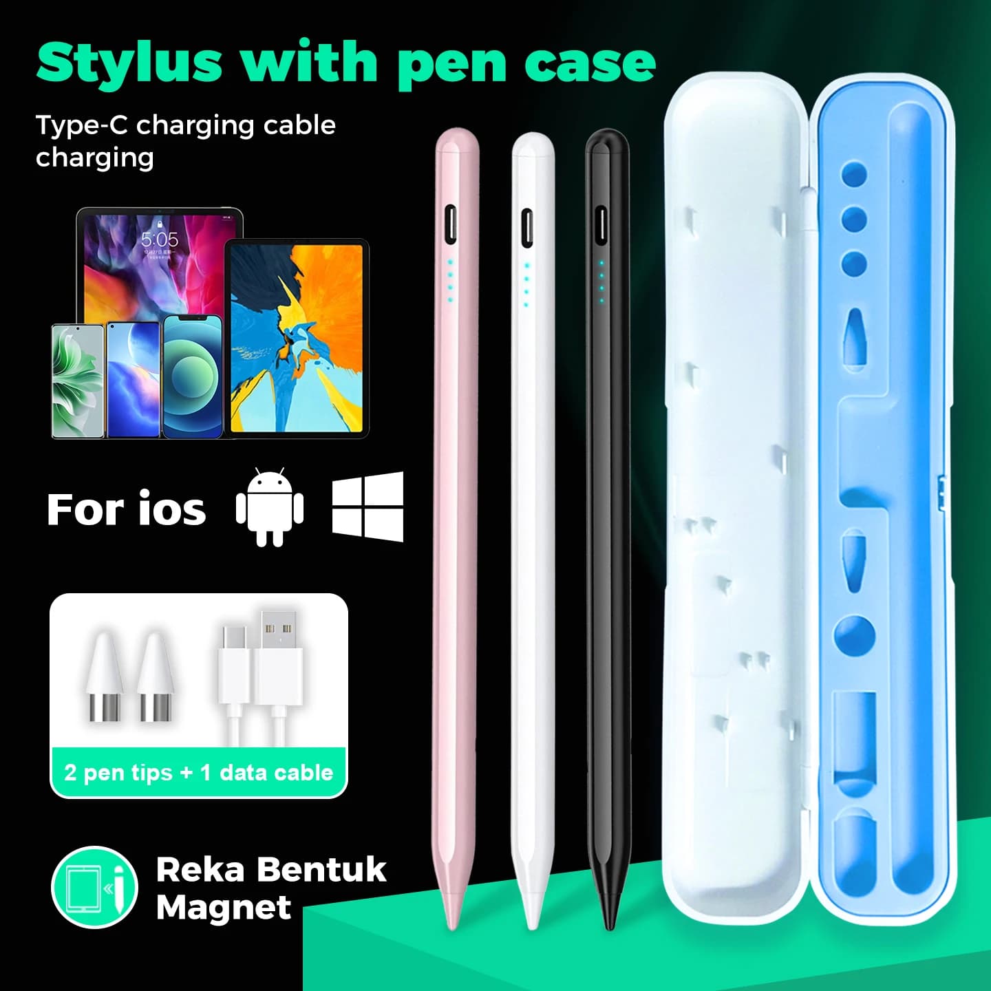 Penna stilo a ricarica rapida, ricarica in 10 minuti, utilizzo per 3 ore, supporto inclinazione completa, punta fine, compatibile con tablet e smartphone iOS e Android, senza connessione wireless