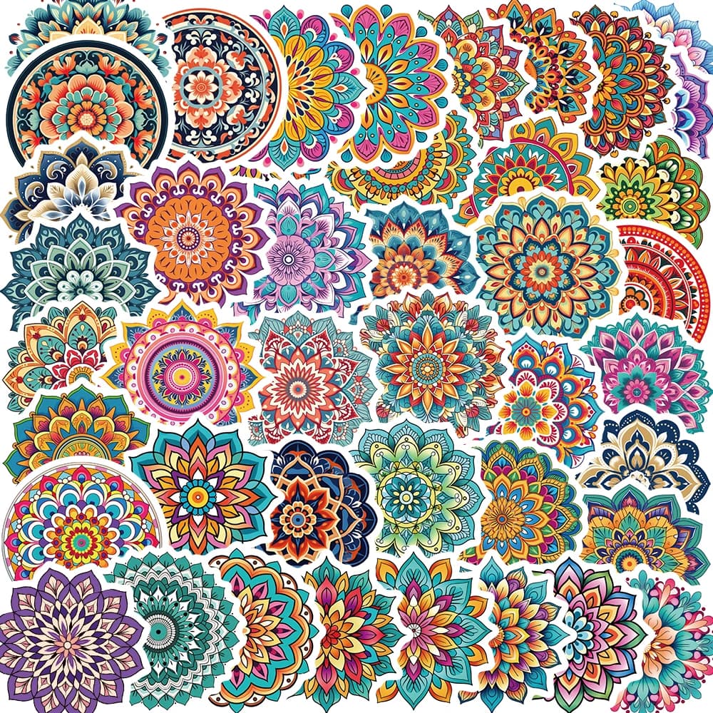 50/100 pezzi adesivi mandala vibranti adesivi in vinile impermeabili per laptop, bottiglie d'acqua, libri, chitarre, automobili, telefoni
