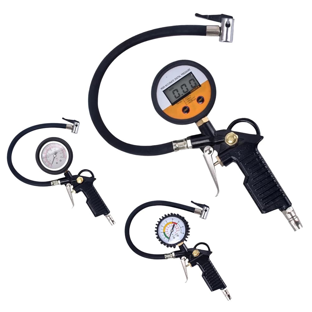 Strumenti per Riparazione Pneumatici Bicicletta, Manometro 220PSI, Pistola Gonfiagomme in Alluminio con Display Digitale per Moto, Camion, Bici