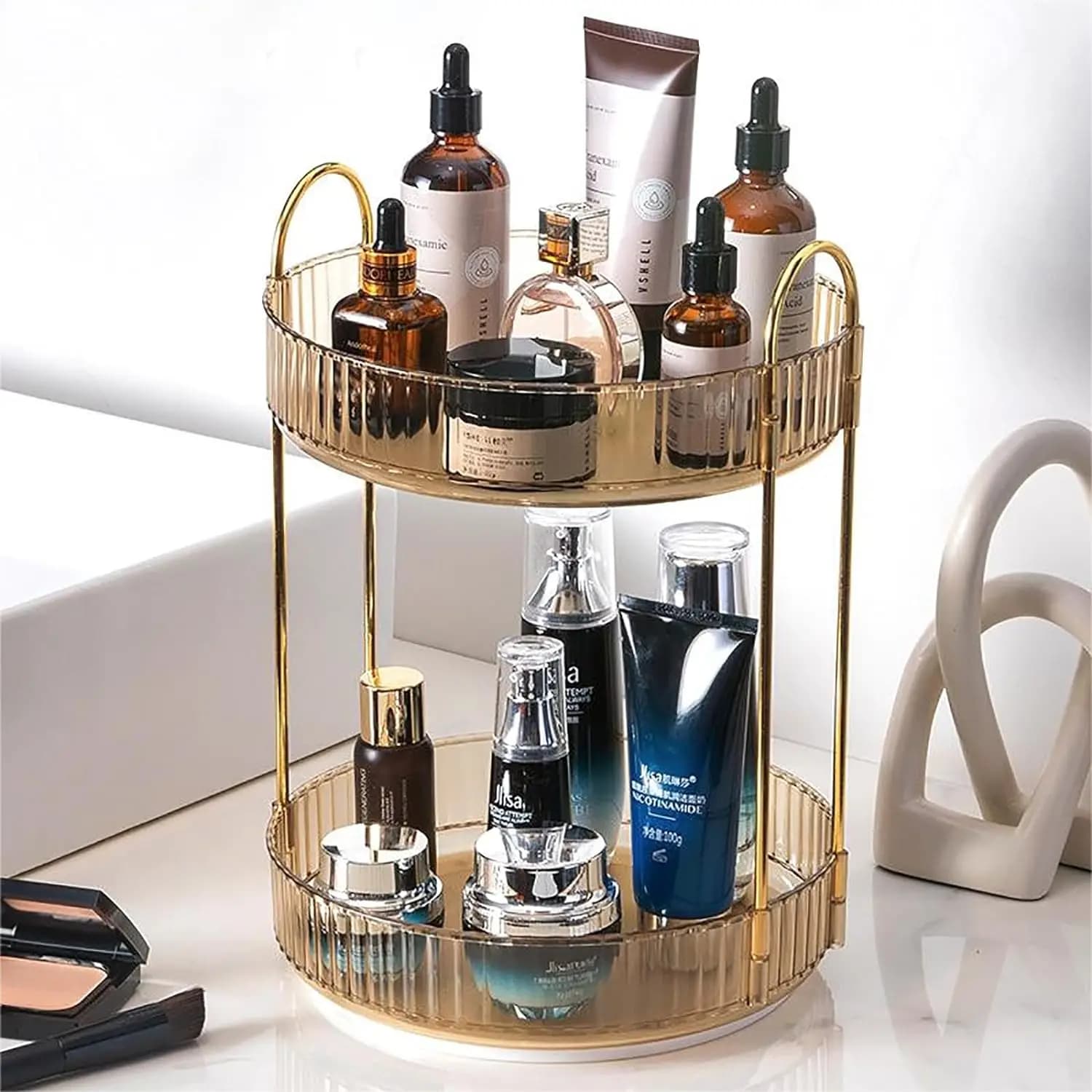 Organizer for rotary makeup for vanity, storage for care of skin with high capacity cosmetic perfume as Organizer countertop 360 Spinning