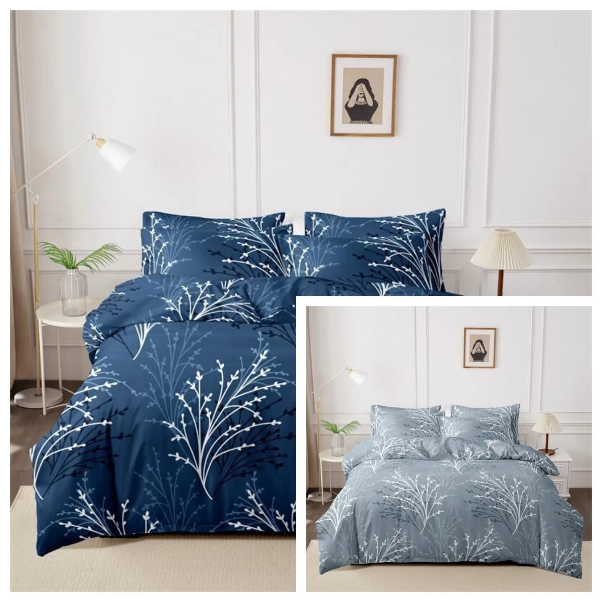 Kuup Queen Size opaque cover with flower branch design Set of delicate coloured bed linen on high quality leather