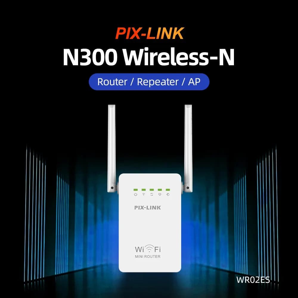 PIXLINK Antenna WiFi a Lungo Raggio 300Mbps Doppia Porta di Rete Ripetitore Router Wifi Con Doppia Antenna Range Extender Booster WR02ES