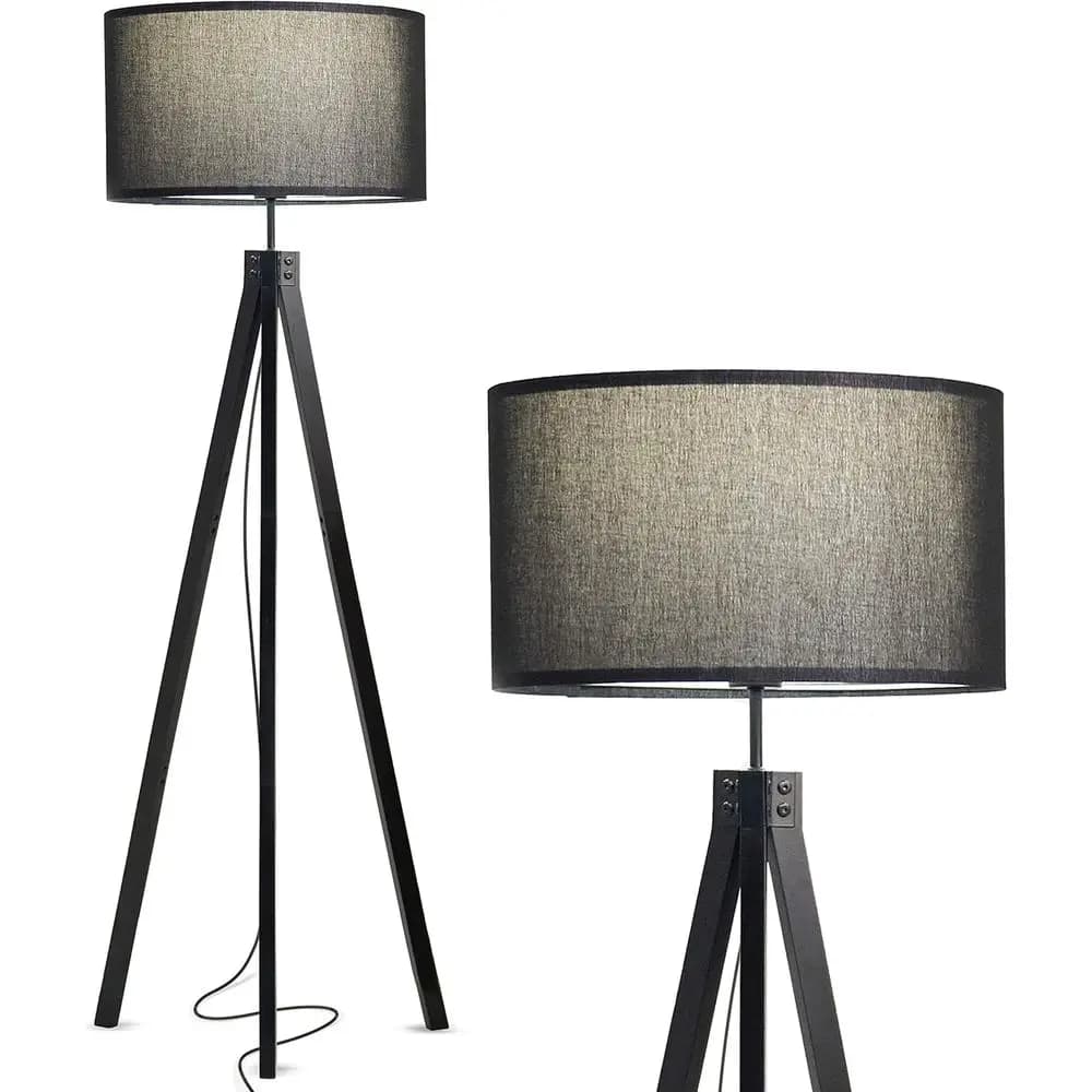 LED floor lamp with tripod – Dimmable light for contemporary or modern living – High floor lamp with solid wood legs