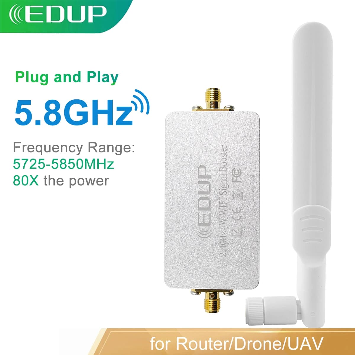 EDUP AB019 Ripetitore WiFi 5.8GHz 4W Amplificatore ripetitore di segnale wireless Antenna staccabile Gamma di segnale Estendi per Ripetitore Router