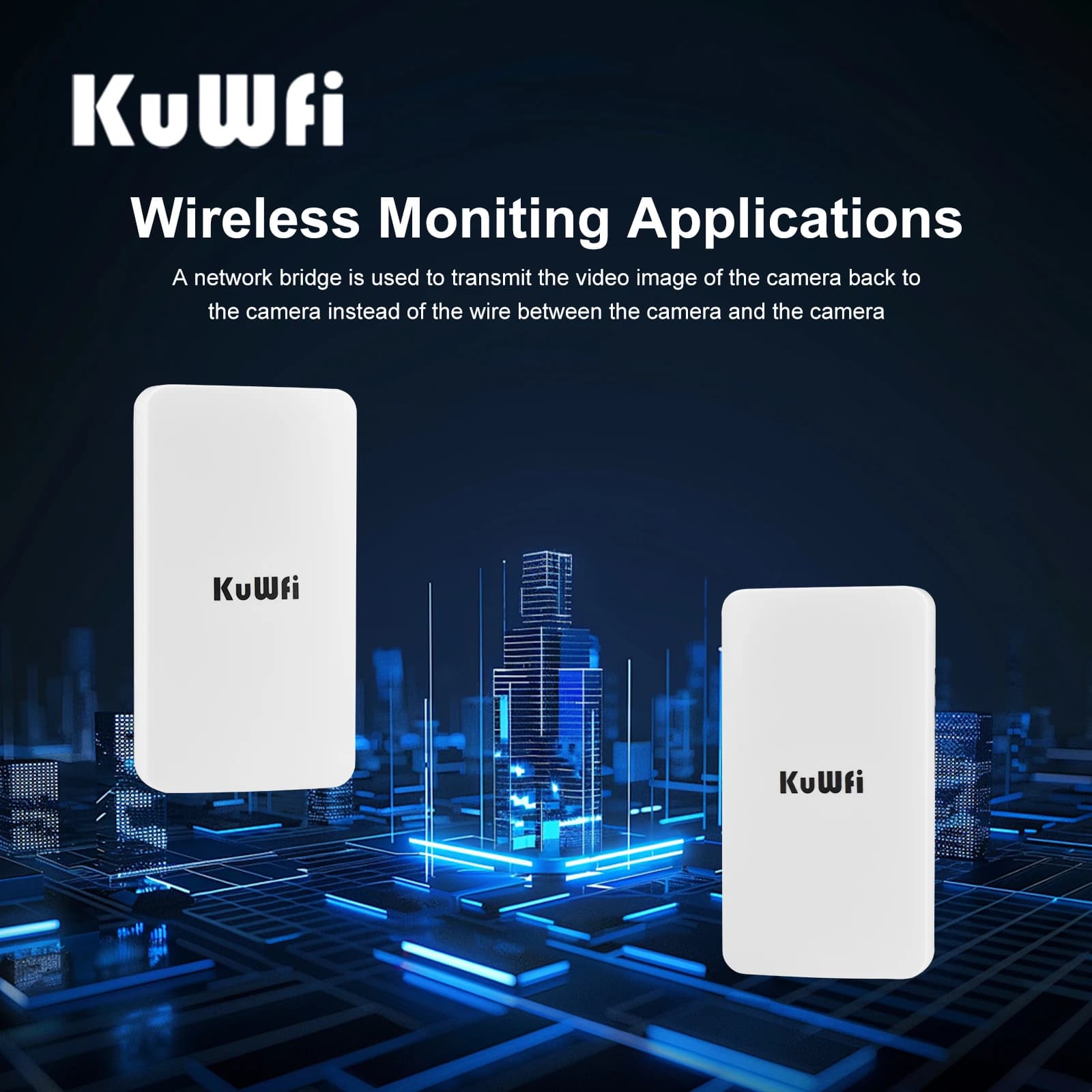 KuWFi 1KM Long Range Outdoor CPE 2.4GHz WiFi Bridge – Plug & Play Point to Point Wireless Extender for IP Camera CCTV Farm