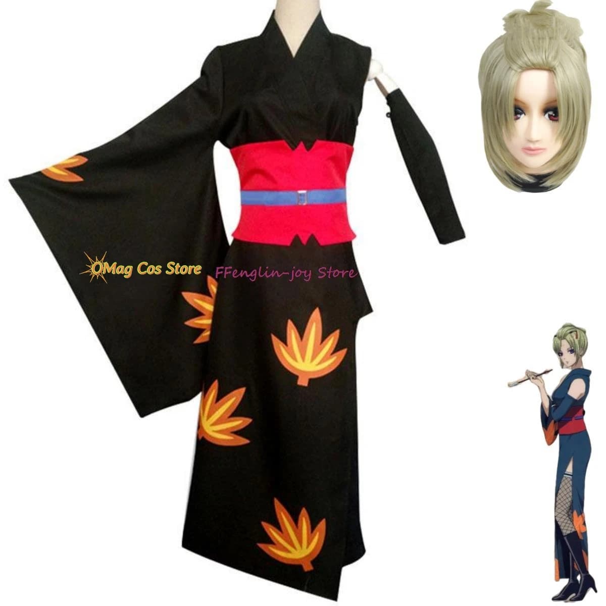 Halloween Costumes Anime Gintama Tsukuyo Wig Cosplay Japanese print Kimono black Bathrobe Woman Sexy party dresses for adults