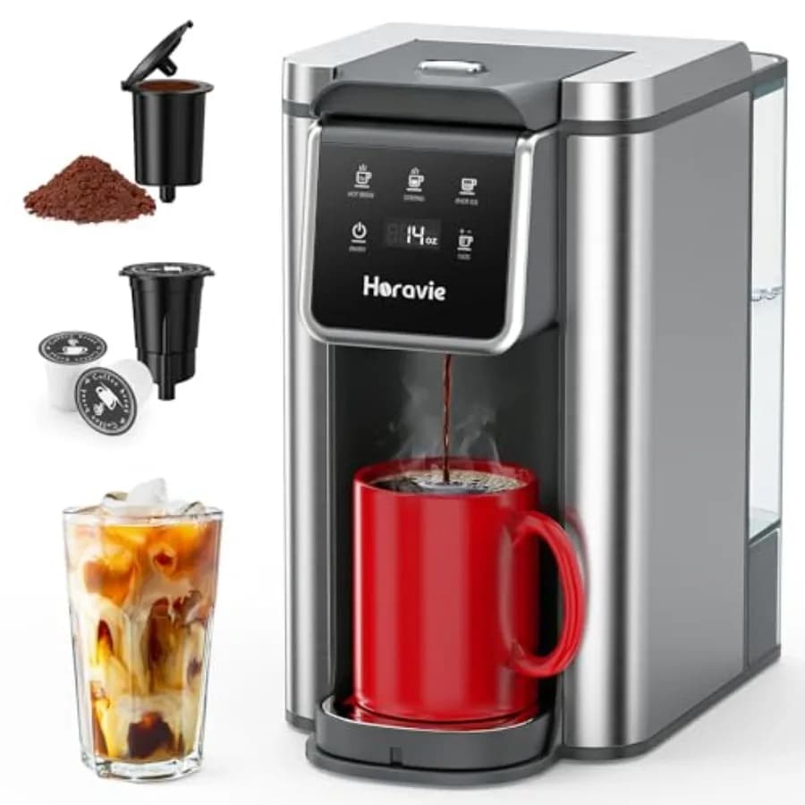 Macchina da Caffè Monodose per Capsule K-Cup e Caffè Macinato, per Caffè Caldo e Freddo, in Acciaio Inossidabile, con Funzione Pulsante Potente