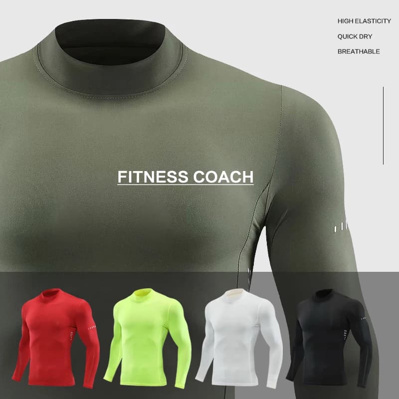 Uomo Compressione Sport Top Colletti alti Elasticità T-shirt traspirante Palestra Corsa Felpa Fitness Abbigliamento attillato
