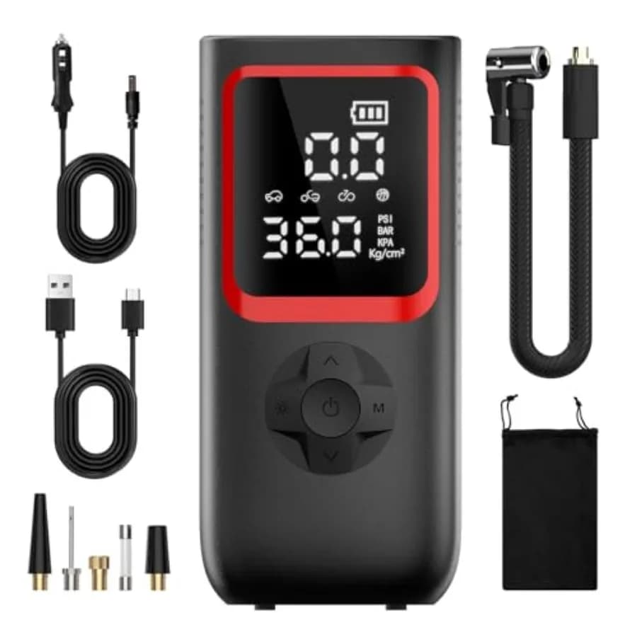 Compressore d'Aria Portatile per Gonfiaggio Pneumatici - Gonfiatore Portatile 150PSI con Manometro, 4 Volte Più Veloce