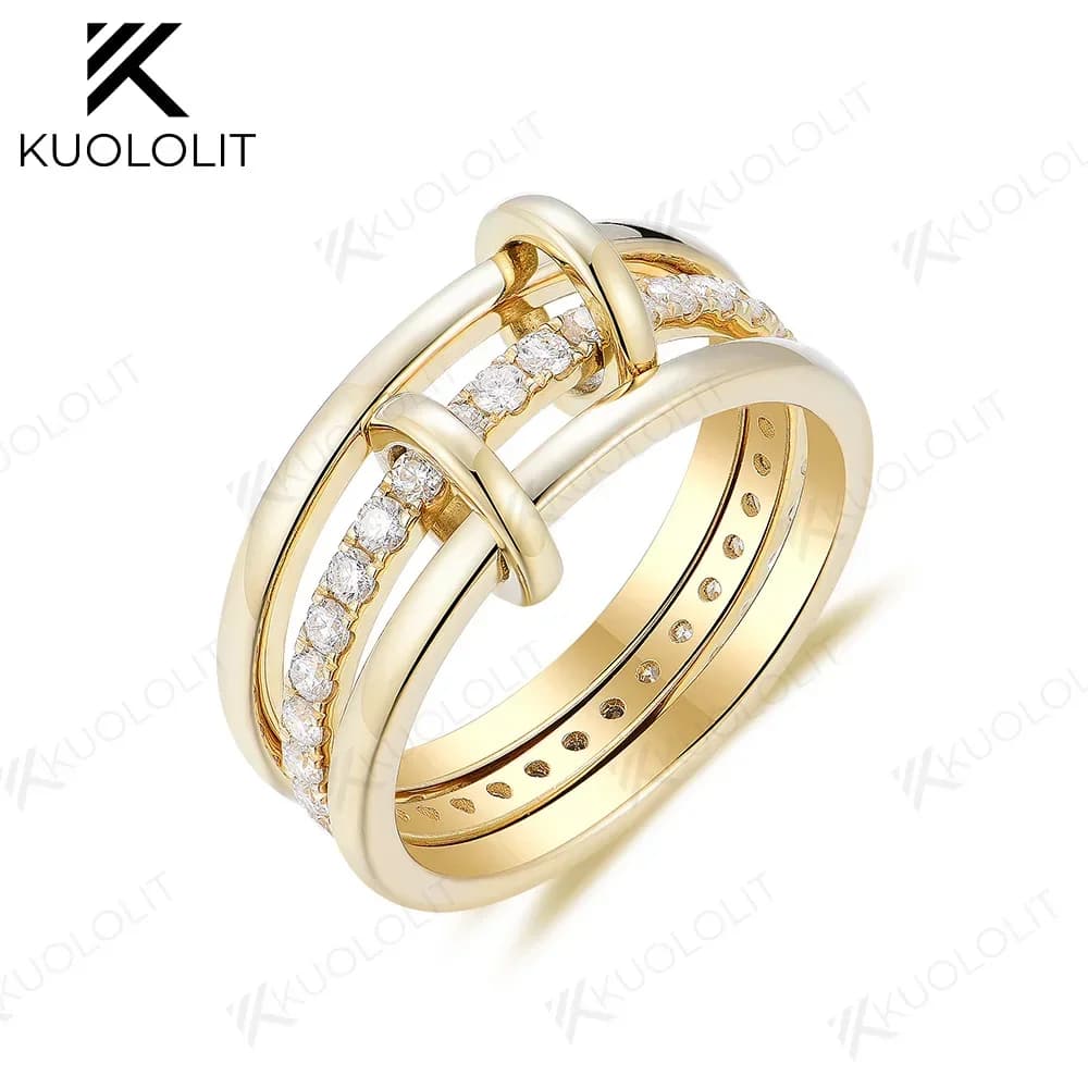 Anelli con Diamanti Sintetici Kuololit per Donne e Uomini, Anelli in Oro Massiccio 18K 14K 10K, Set di 3 Anelli per Matrimonio e Fidanzamento