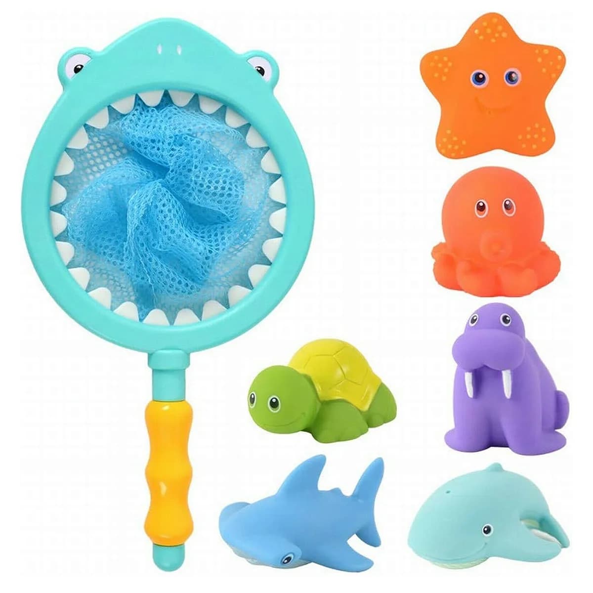Animali galleggianti da pesca con squali, giocattoli da bagno, set da gioco d'acqua con rete da pesca, vasca da bagno, piscina per bambini e regali per bambini
