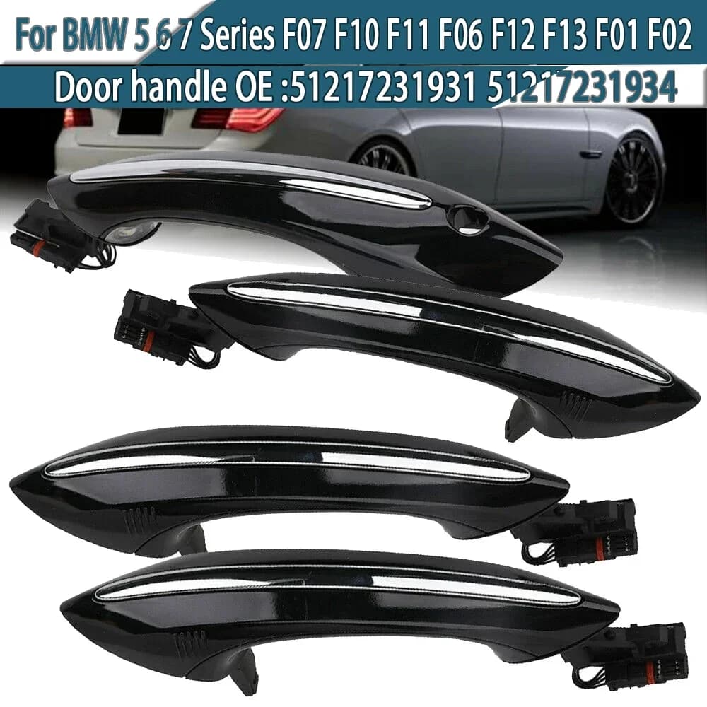Set Maniglie Esterne Nere per BMW Serie 5 6 7 F07 F10 F11 F06 F12 F13 F01 F02 4X, Accesso Comfort, 51217231931