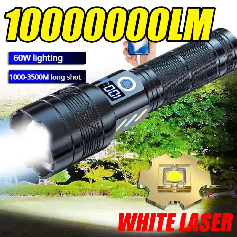 Torce LED da 800 W 10000000 LM Potente batteria da 2000 mAh Torcia tattica Flash Light Lanterna ricaricabile USB con display intelligente