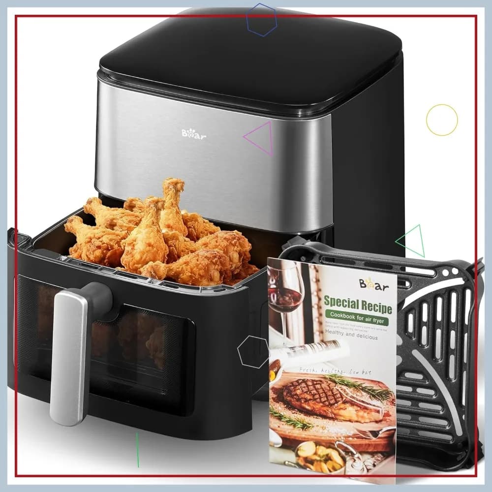 Friggitrice ad Aria da 6,3QT con Touchscreen Intelligente, Funzione Turbo Crisp 4D, Finestra Trasparente e Funzione Vapore, 1600W, Cestello Lavabile in Lavastoviglie