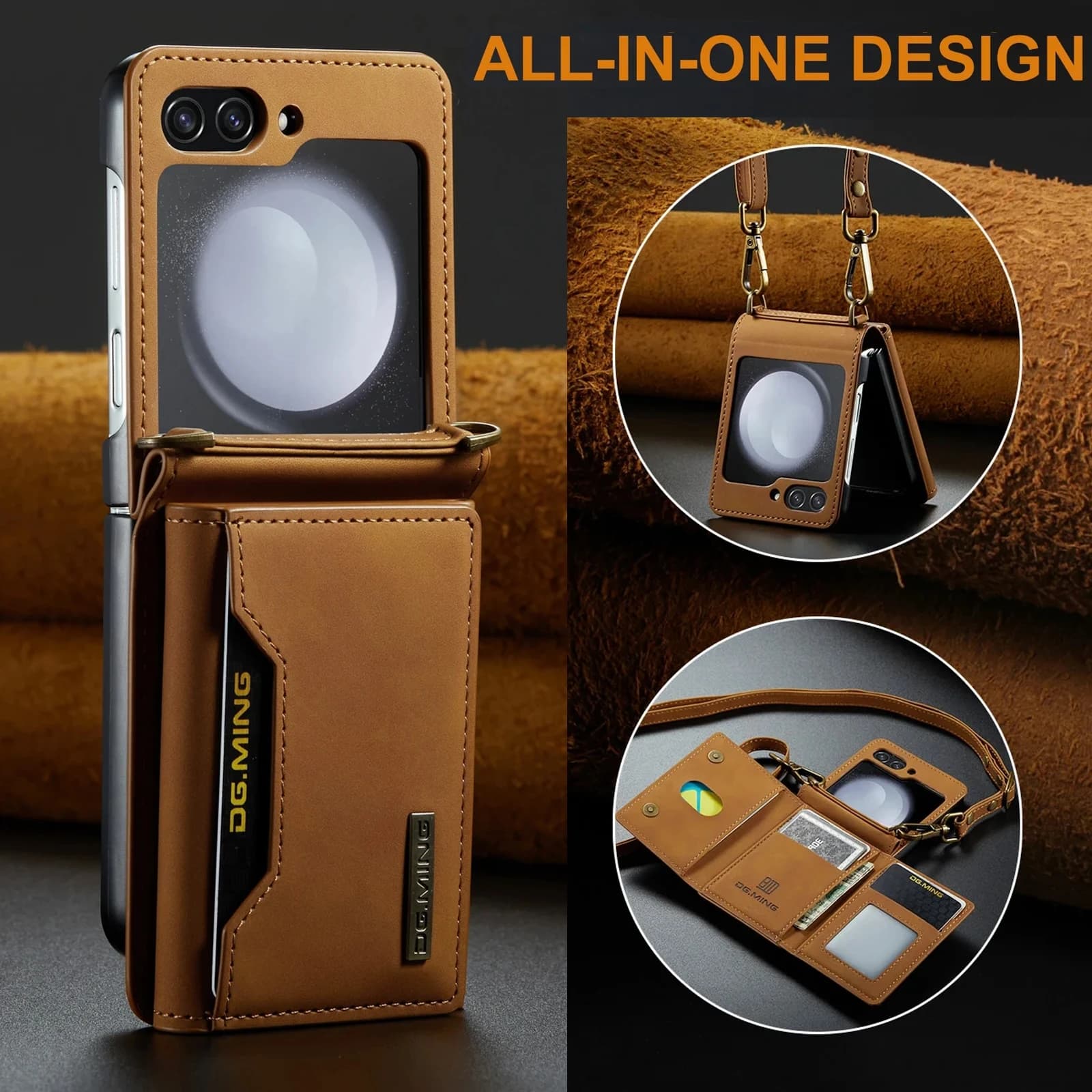 Shoulder bag for Samsung Galaxy Z Flip 7 FE 6 5 4 3 5G FLip7 Detachable shoulder strap with 8 card holder Wallet with support