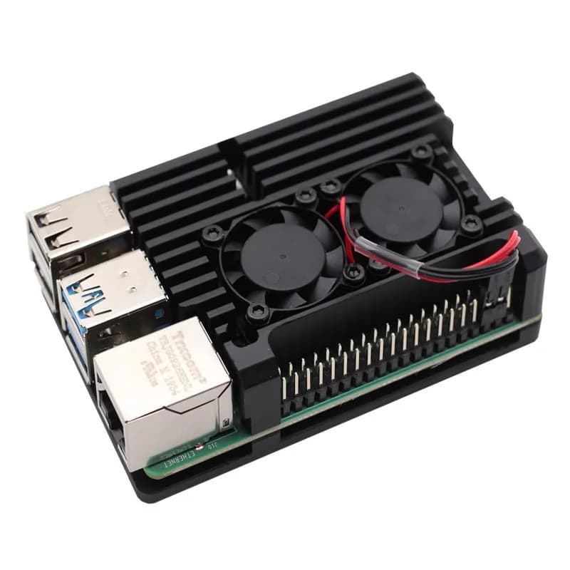 Armor Aluminum Case with Dual Cooling Fan Metal Shell Black Enclosure Auto Cooling Metal Case for RPI Raspberry Pi 4B