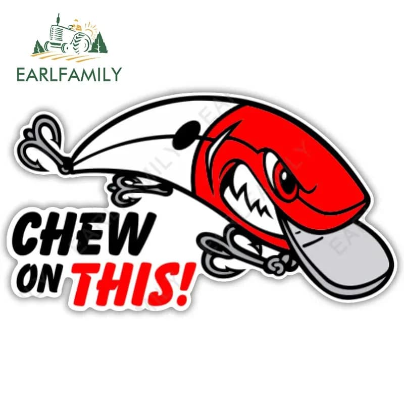 EARLFAMILY Chewing on this sticker bait for box equipment toolbox boat decoration auto waterproof car stickers with bait fishing for cartoons