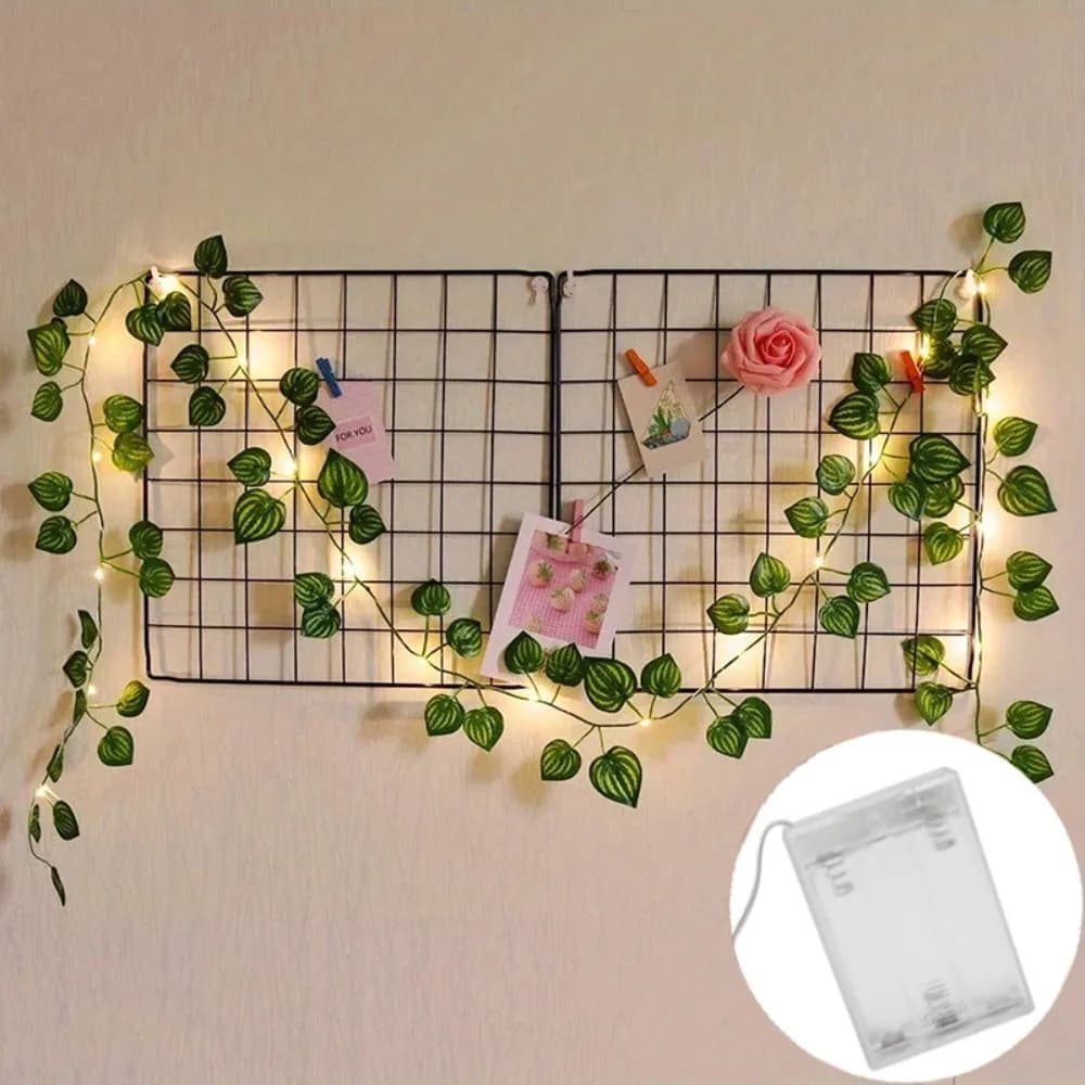 Luci a LED con foglie verdi a forma di fiore Lucine a vite artificiale Luci natalizie per albero di Natale alimentate a batteria per decorazioni di nozze
