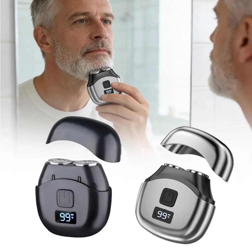 Portable Mini Electric Shaver - Rechargeable via USB, Waterproof, Digital Display, Powerful Double Blade Regulator for Travel and Home