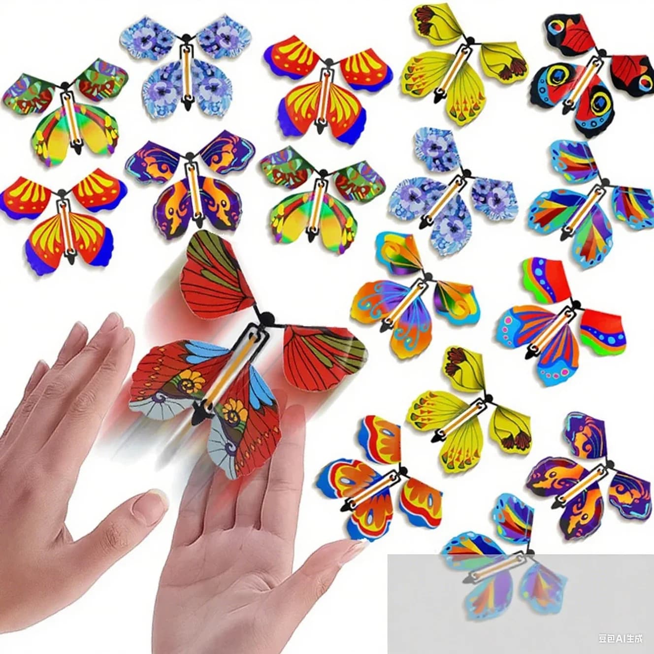 10Pcs Magic Flying Butterfly Wind Up Toy In The Sky Funny Rubber Band Powered Cards Kids Tricks Props Party Great Surpris Gift