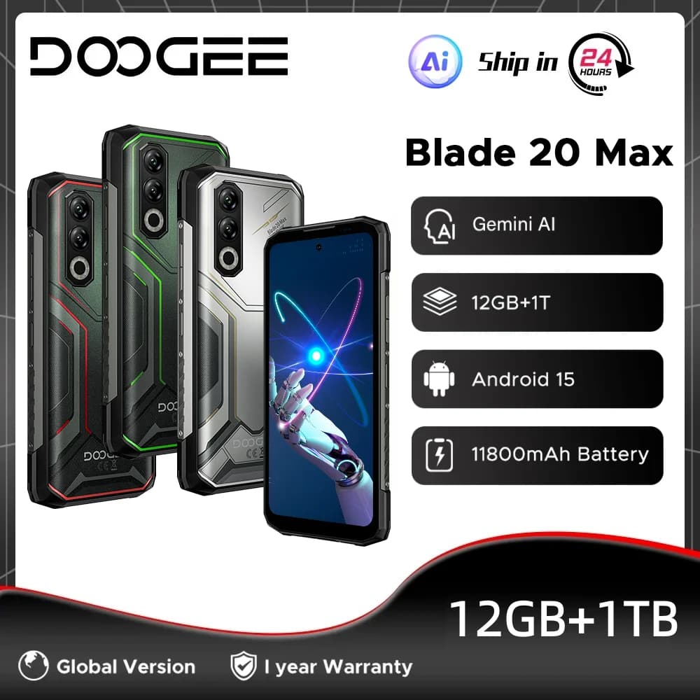 DOOGEE Blade20 Max Telefono robusto 36GB + 1TB 6.6 ''120Hz Display 11800mAh Batteria grande MTK Helio G100 64MP Fotocamera Android 15 NFC