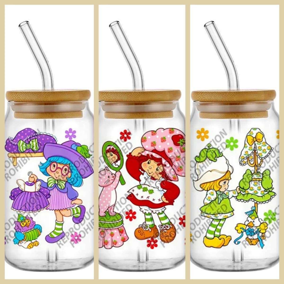 Alta Qualità Adesivo 3D UV DTF a forma di ragazza cartone animato con frutta, per bicchieri da 16oz, fai da te, lavabile, per tazze e telefoni