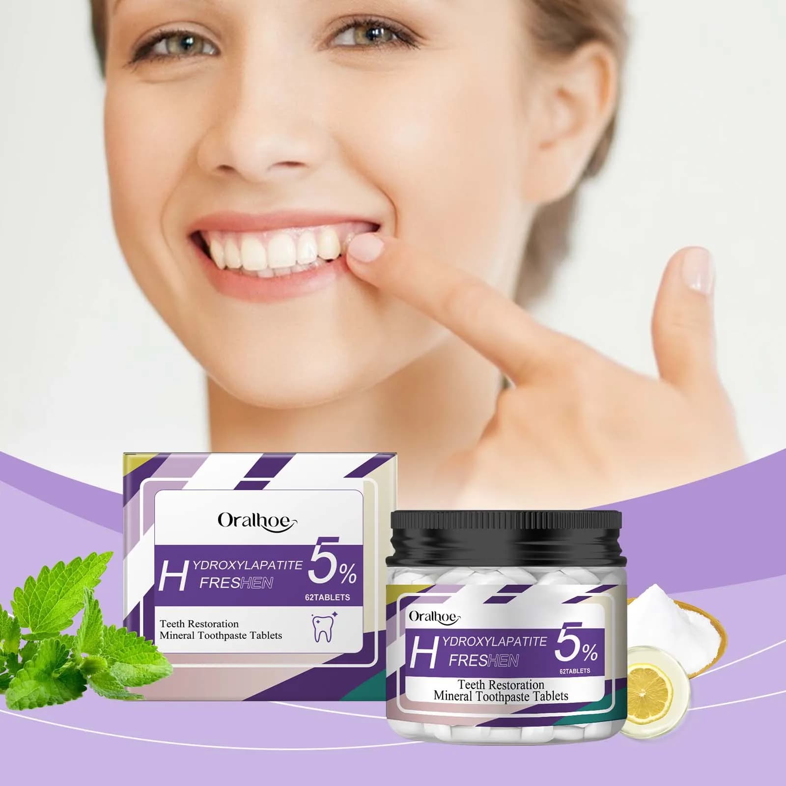 Dentifricio Pastiglie alla Menta, Tablets Oral Cleaning, Dentale Care, Macchie Removal and Fresh Food