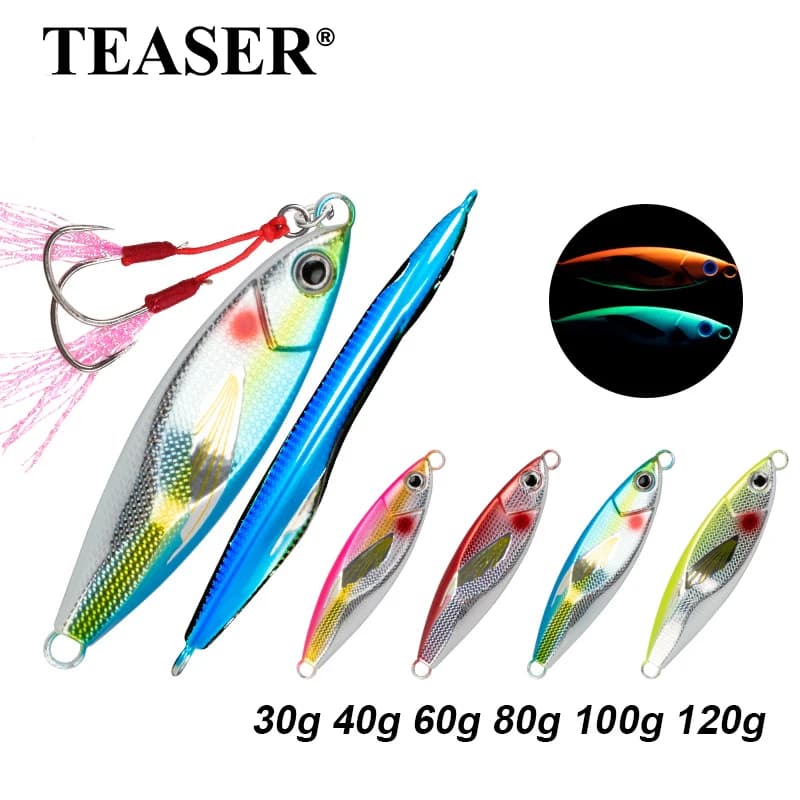 TEASER 30G-120G Esca a Piastra in Ferro DUBSTEP, Esca a Ala per Lancio Lungo, Esca Luminosa Notturna a Caduta Lenta per Pesca in Mare
