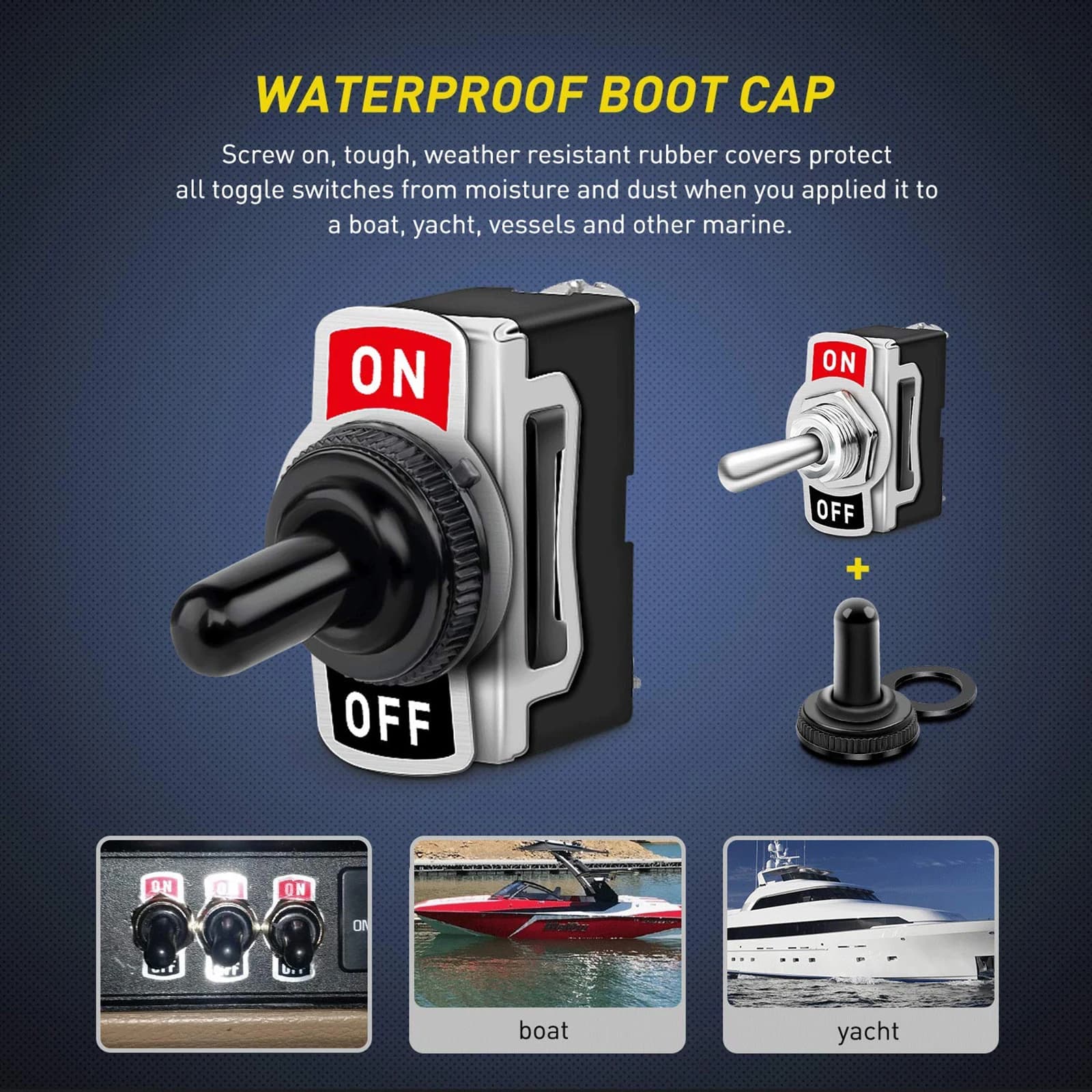 Heavy Duty Rocker Toggle 2Pin 15A 250V 20A 125V Car Boat Rocker Waterproof Metal Leverage Switch Boot Cap Cover for Auto Car Boat