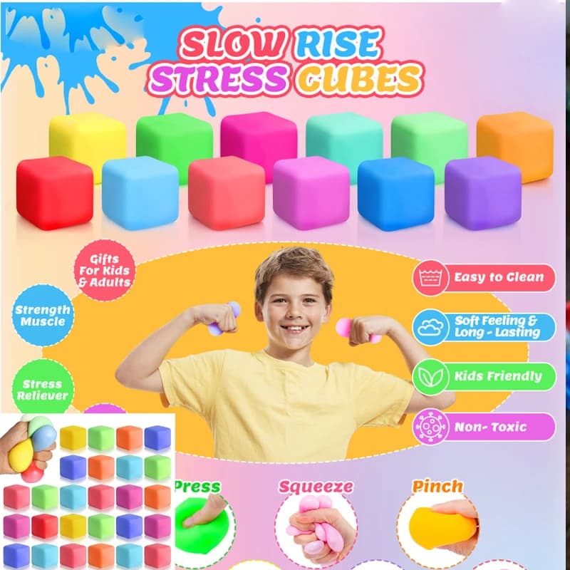 Cubo Antistress a Lenta Risalita, Giocattoli Sensoriali Morbidi per Bambini e Adulti, per Aule, Regali per Feste, Giocattoli da Tirare e Allungare