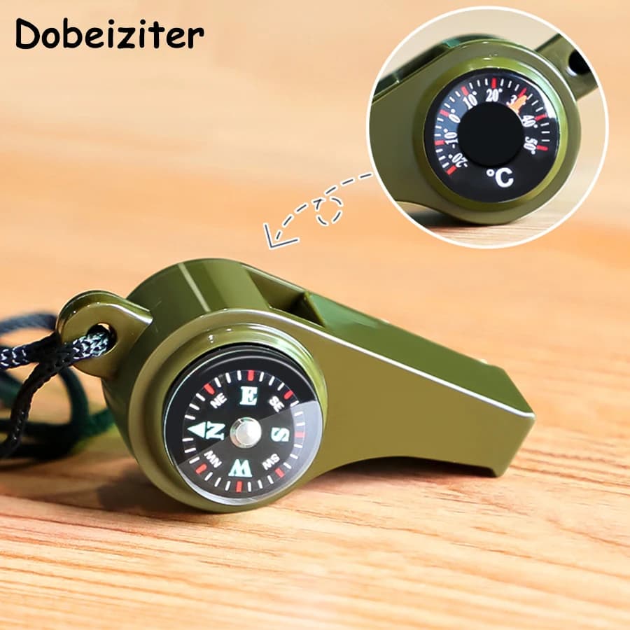 High Decibel Emergency Rescue Whistle with Compass Thermometer and Keychain Camping Hiking and Outdoor Activities