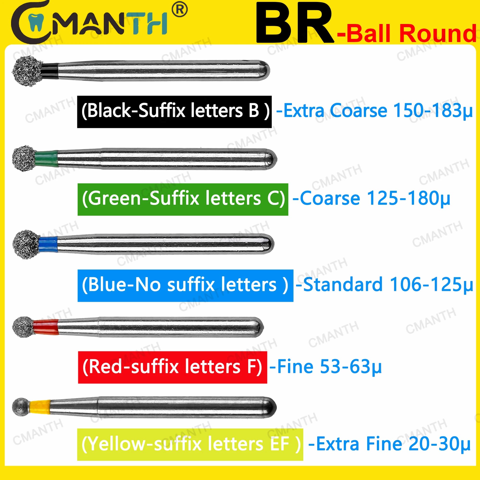 Frese Diamantate Dentali Serie BR, Forma Rotonda, per Manipolo ad Alta Velocità, Sbiancamento Denti FG 1.6MM, Materiali e Strumenti Odontoiatrici, 10 Pezzi