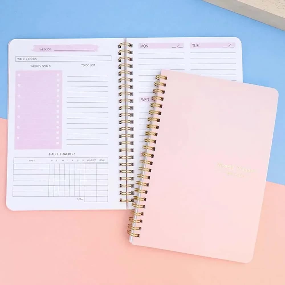 Agenda Settimanale A5 con Spirale, Planner Giornaliero Semplice ed Elegante, Taccuino Portatile per Studio, Scuola, Ufficio, Appunti, Budget, Planner Mensile