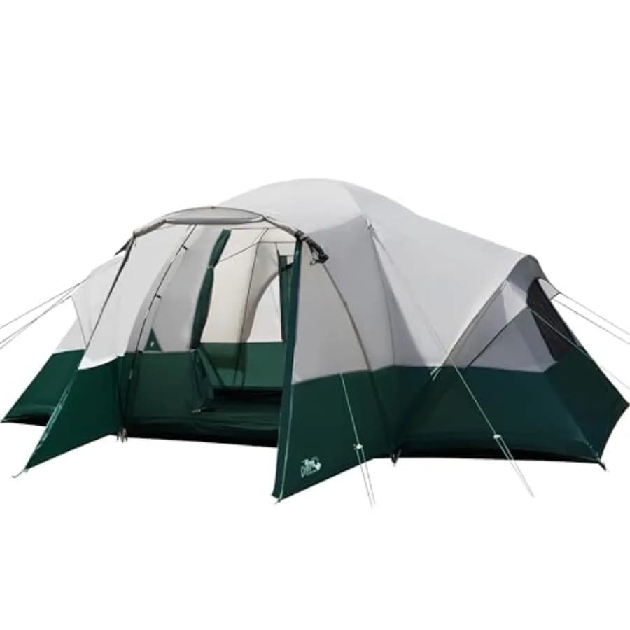 Tenda da campeggio per 8 persone con veranda, tenda familiare grande per il campeggio, tenda impermeabile PU1000MM con 5 finestre a rete, telo antipioggia rimovibile