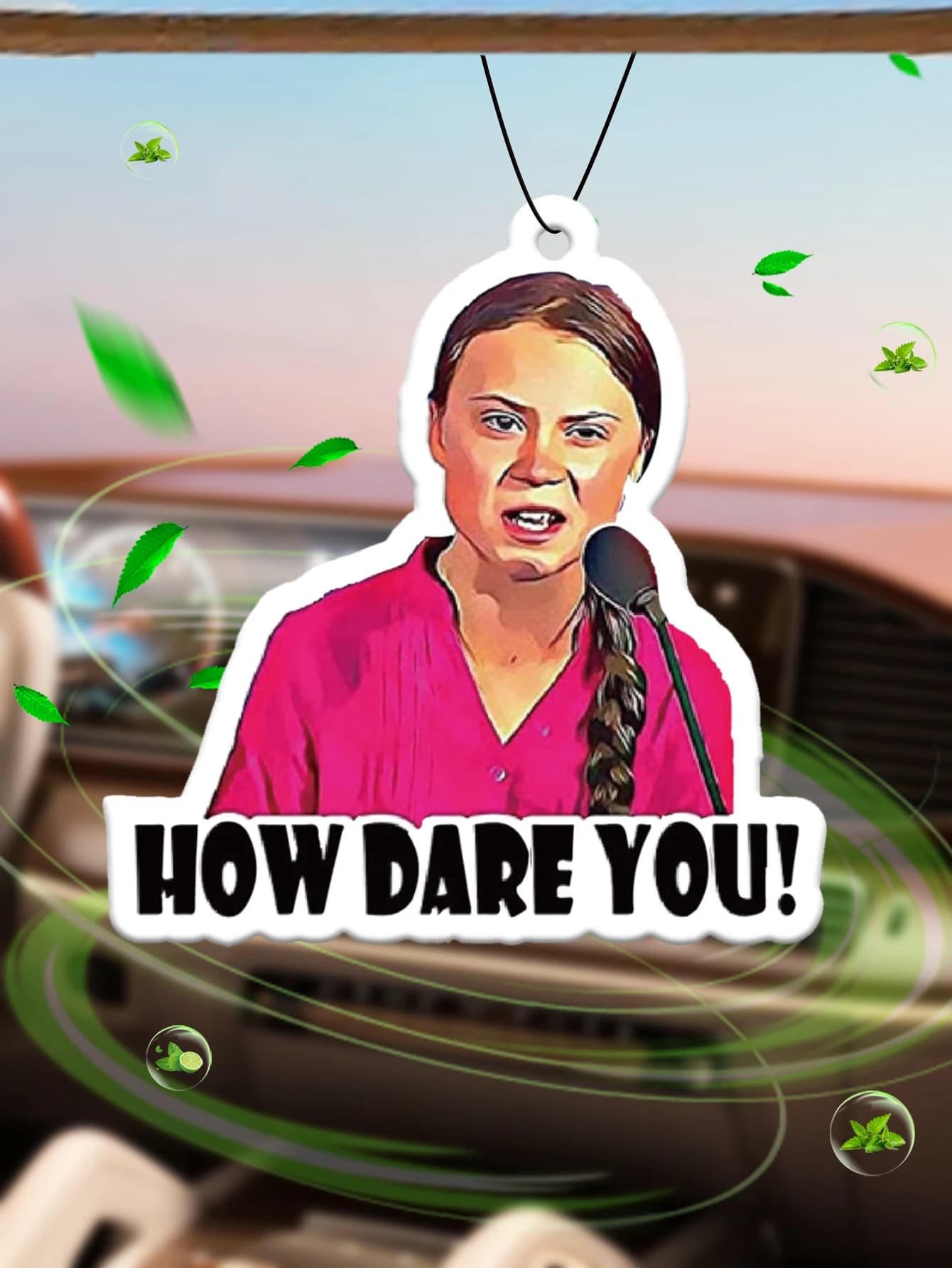 Greta Thunberg, how dare you?! Deodorant for Auto Hilton (Profume of Hotel) | Support for Mirror Retrovisor and Clip for Double Use Air Bottle | Tablets for Aromatherapy in Natural Material | Long-lasting fragrance for 90 Days | No alcohol | Do not fear sun exposure | Designed specifically for removing odours in cars, cabinets and bathrooms. | Grafica Animata per Cartoni Animati | Unisex | Fragranza di Lusso |