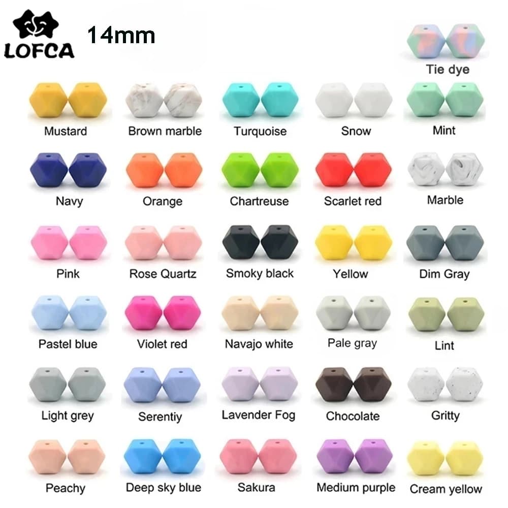LOFCA 10 pz Perline di Silicone Food Grade 14mm Esagono Massaggiagengive Bambino Dentizione Giocattolo BPA Libero Collana Ciuccio Ciondolo Per Il FAI DA TE