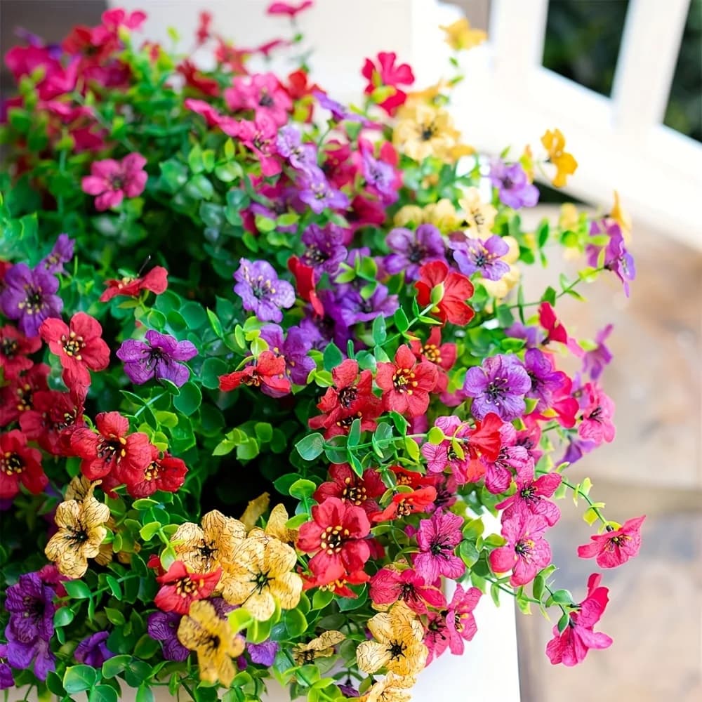 12 pacchi, fiori margherita artificiali resistenti ai raggi UV - colori misti, bosso di seta finta per decorazioni esterne