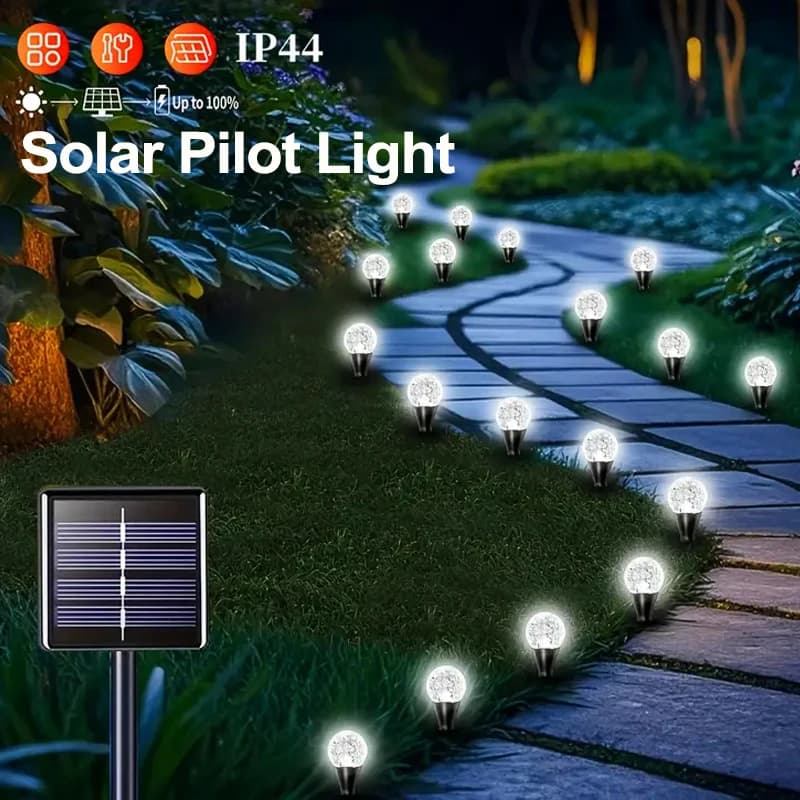 Luci da percorso a globo di cristallo solare 30 LED Stringa di luce pilota da giardino esterna impermeabile per decorazioni natalizie per matrimoni, feste in prato