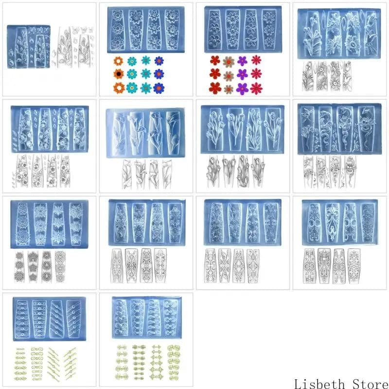 124A stampo per unghie floreale intaglio in silicone 124A per progetti artistici design per unghie 3D
