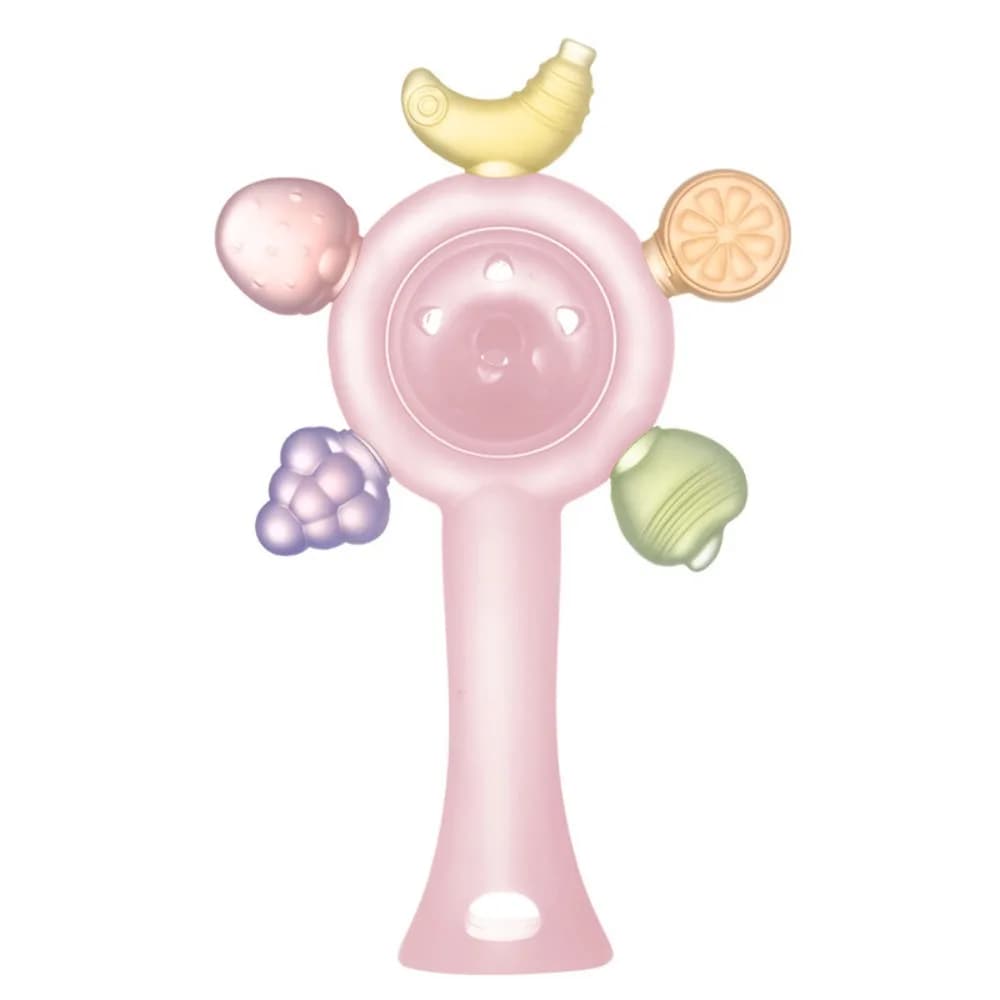 Massaggiagengive in silicone color caramella anti-ingozzamento, morbido a forma di ruota panoramica, anello per la dentizione, sonaglio sicuro per neonati