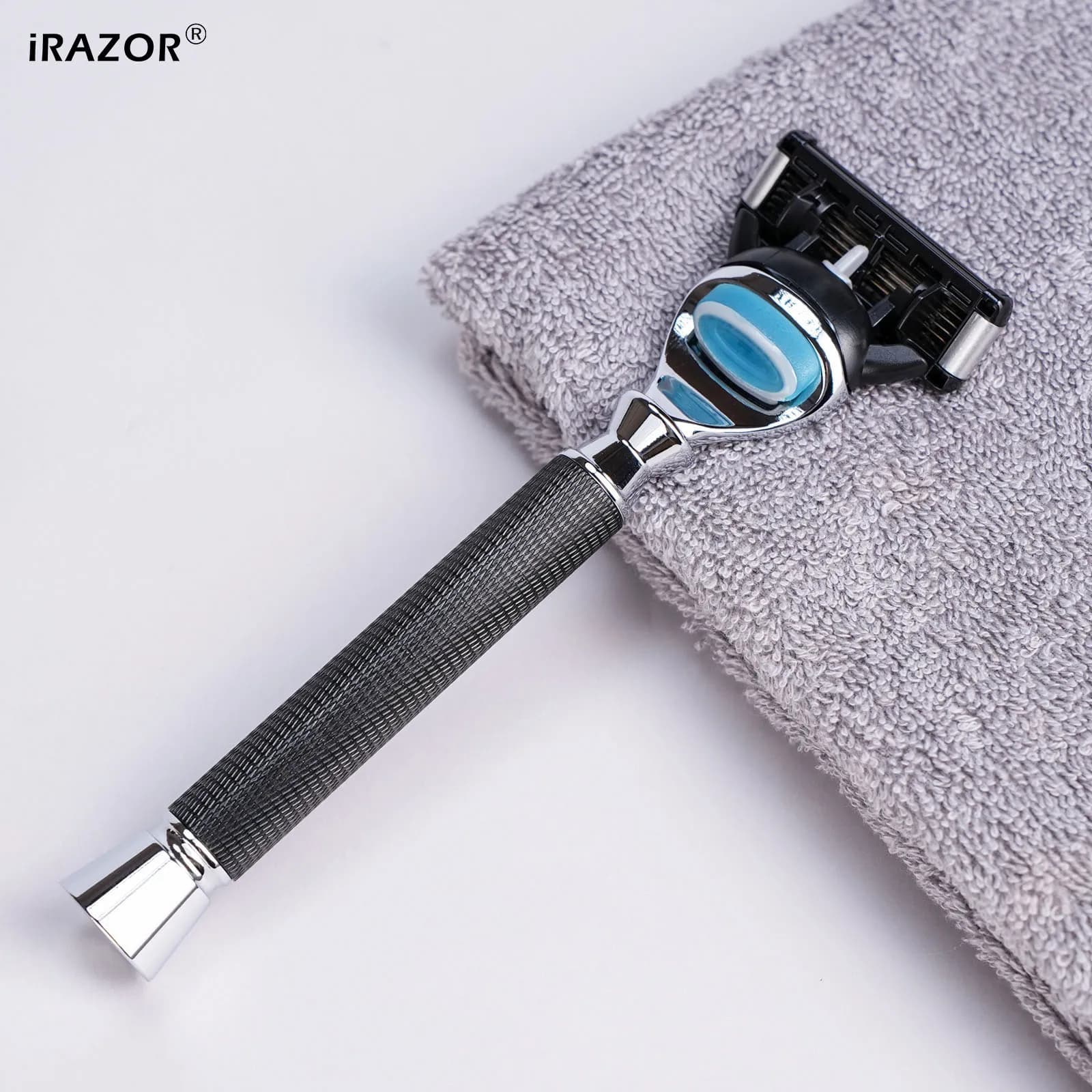 iRAZOR Rasoio manuale di sicurezza Fusion Premium a 5 lame per uomo Barbiere Barba Strumento per toelettatura Manico strutturato nero Regalo di compleanno