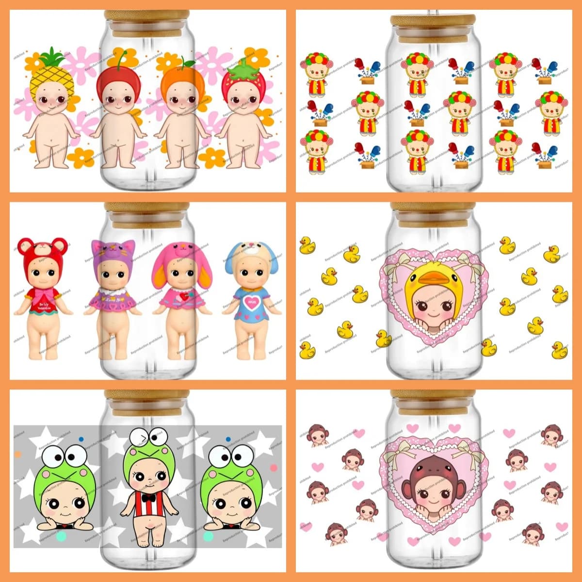 Alta Qualità Adesivo Trasferibile 3D Kawaii Sonny Angel per Lattine Libbey da 16oz, DIY per Telefono, Tazza, Lavabile, UV DTF, Rivestimento per Tazze