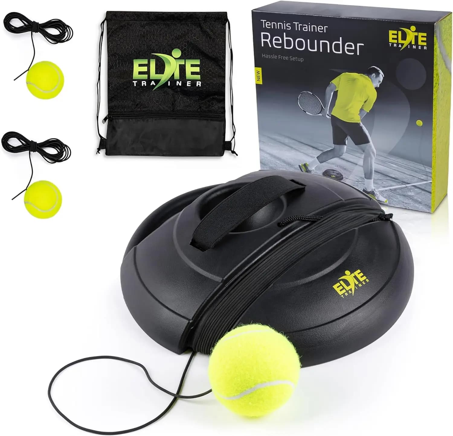 Set di Palline da Tennis per Allenamento Individuale, Base Resistente, Senza Necessità di Riempimento, 3 Palline con Corda e Borsa