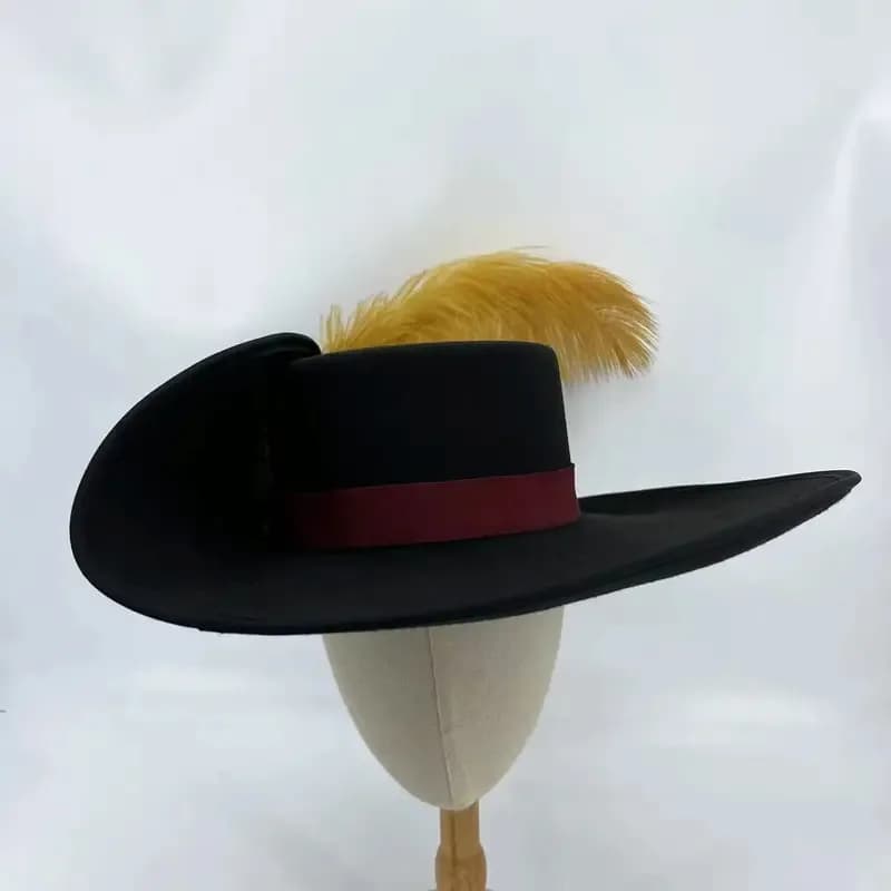 Spanish Musketeer style hat Cosplay black wool cap Spanish imperial infantry medieval man 56 cm to 58 cm head size for NATALE gift