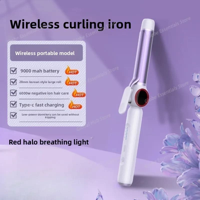 Bigodino elettrico per capelli da 28 mm per donna Ferro arricciacapelli professionale in ceramica Strumento per lo styling dei capelli a temperatura regolabile Ricarica USB
