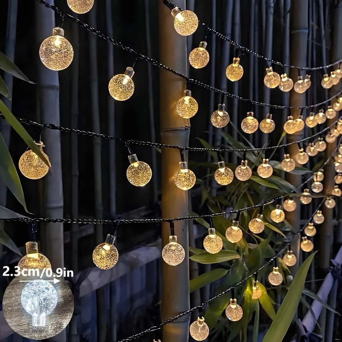 Luci decorative natalizie Luci da fata, Luci solari da giardino (Grandi luci a sfera di cristallo artificiale da 2,3 cm/0,9 pollici) Adatto per la decorazione dell'illuminazione del balcone del giardino