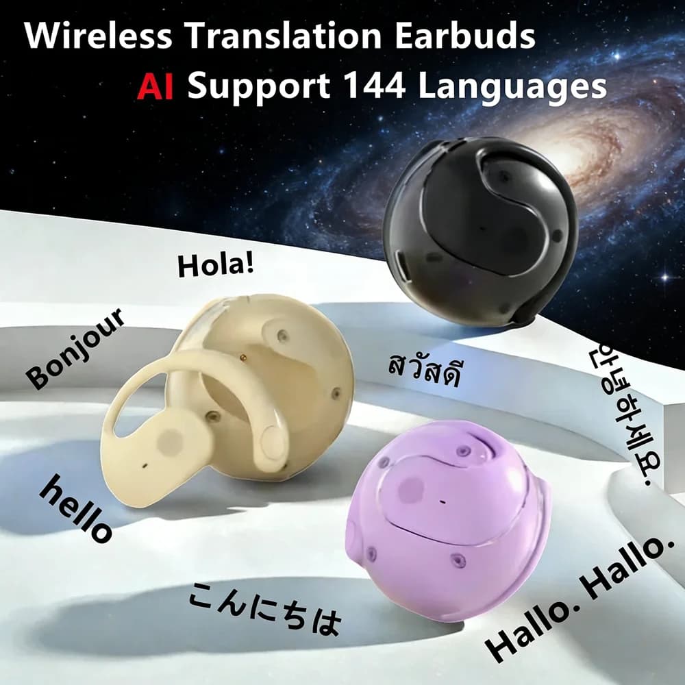 Translation earphones - 144 languages and accents, real-time wireless headphones with type C charging case, ideal for travel