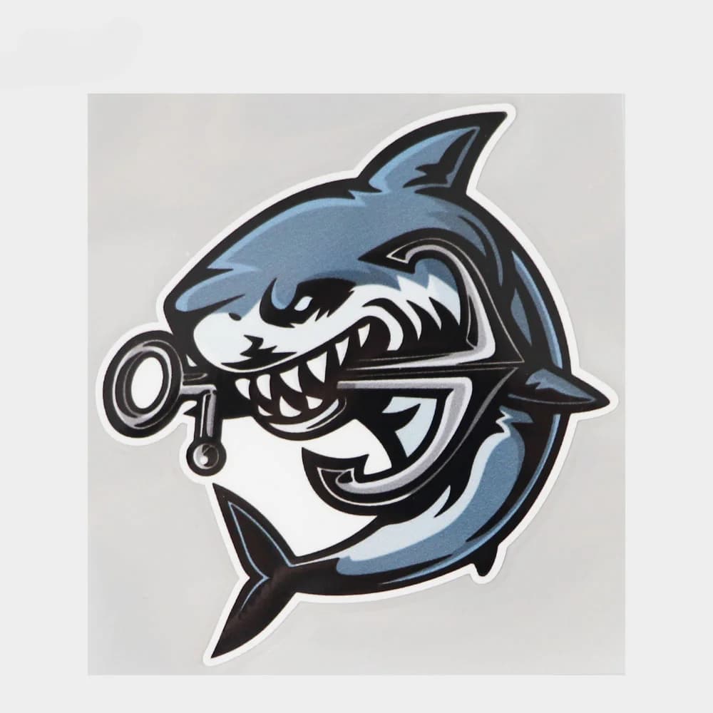 JPCT Angry Shark Anchor Stickers per adesivi impermeabili in vinile etilene PVC su navi, barche e valigie 13.1cm x 12.1cm