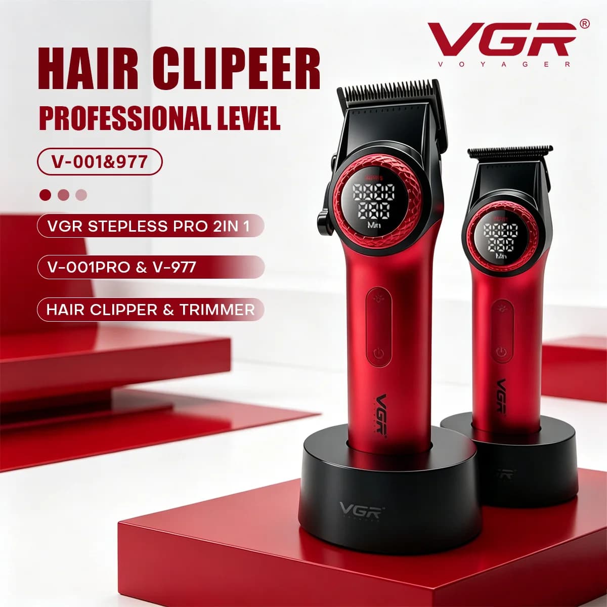 VGR Haircuts Professional Haircutting Machine Rechargeable Barber Haircuts LED Display 9000 RPM Haircut cutter for men V-001 V-977